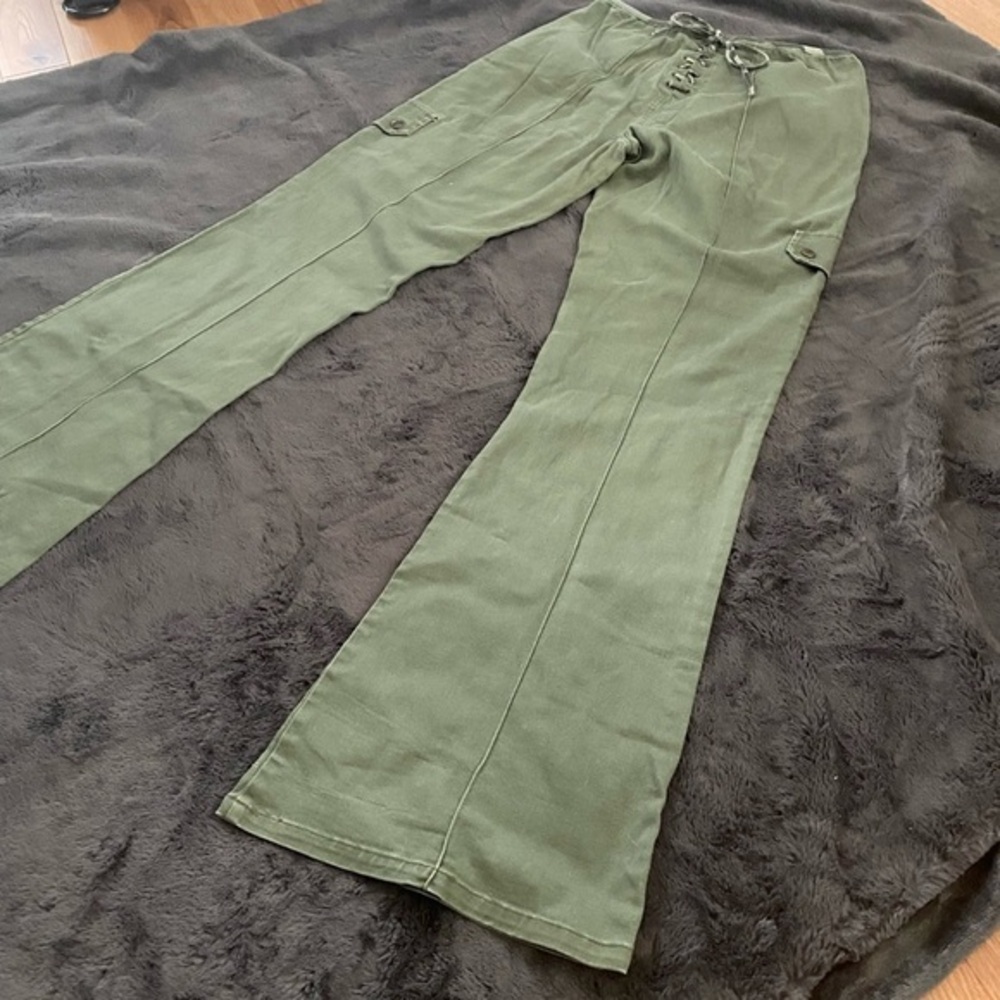 Vintage Olive Green Flare Cargo Jeans Y2K